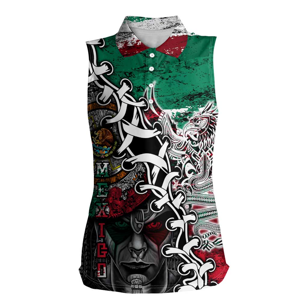 Aztec Warrior Mexican Women Sleeveless Polo Shirt Aztec Calendar Coat of Arms