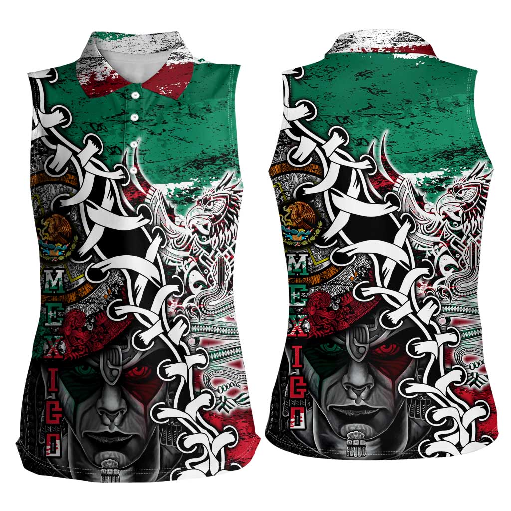 Aztec Warrior Mexican Women Sleeveless Polo Shirt Aztec Calendar Coat of Arms