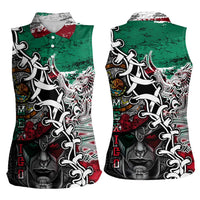Aztec Warrior Mexican Women Sleeveless Polo Shirt Aztec Calendar Coat of Arms