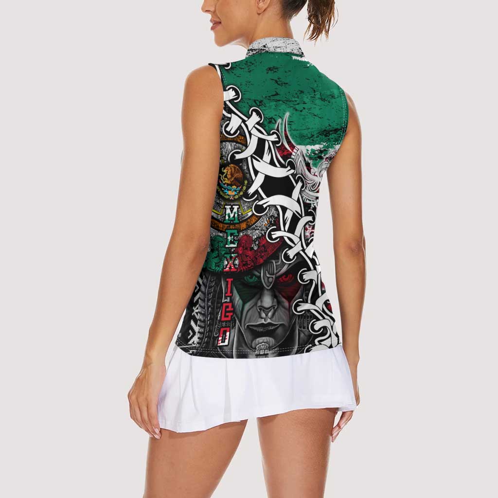Aztec Warrior Mexican Women Sleeveless Polo Shirt Aztec Calendar Coat of Arms