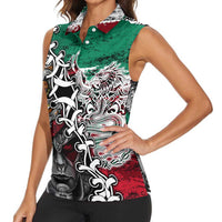 Aztec Warrior Mexican Women Sleeveless Polo Shirt Aztec Calendar Coat of Arms