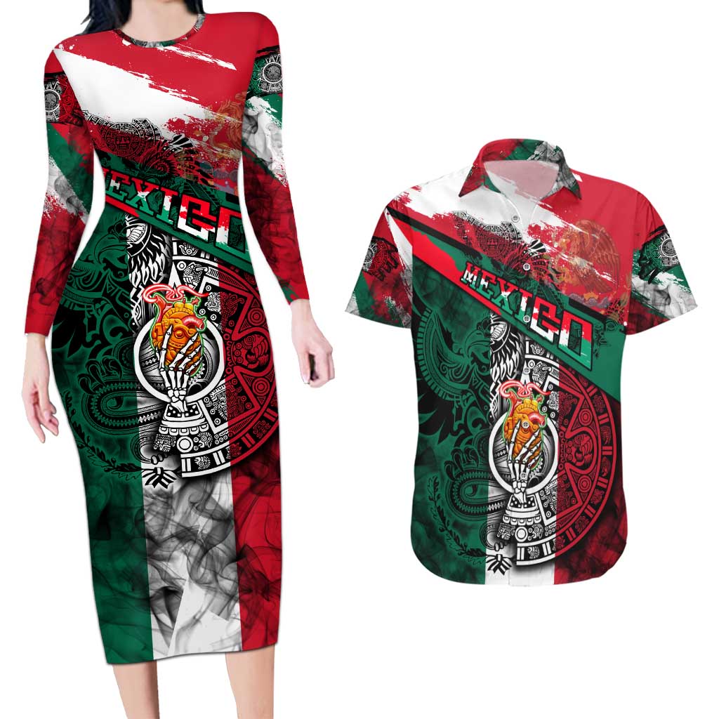 My Home My Blood Mexico Couples Matching Long Sleeve Bodycon Dress and Hawaiian Shirt Mexican Map Aztec