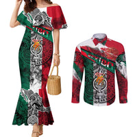 My Home My Blood Mexico Couples Matching Mermaid Dress and Long Sleeve Button Shirt Mexican Map Aztec