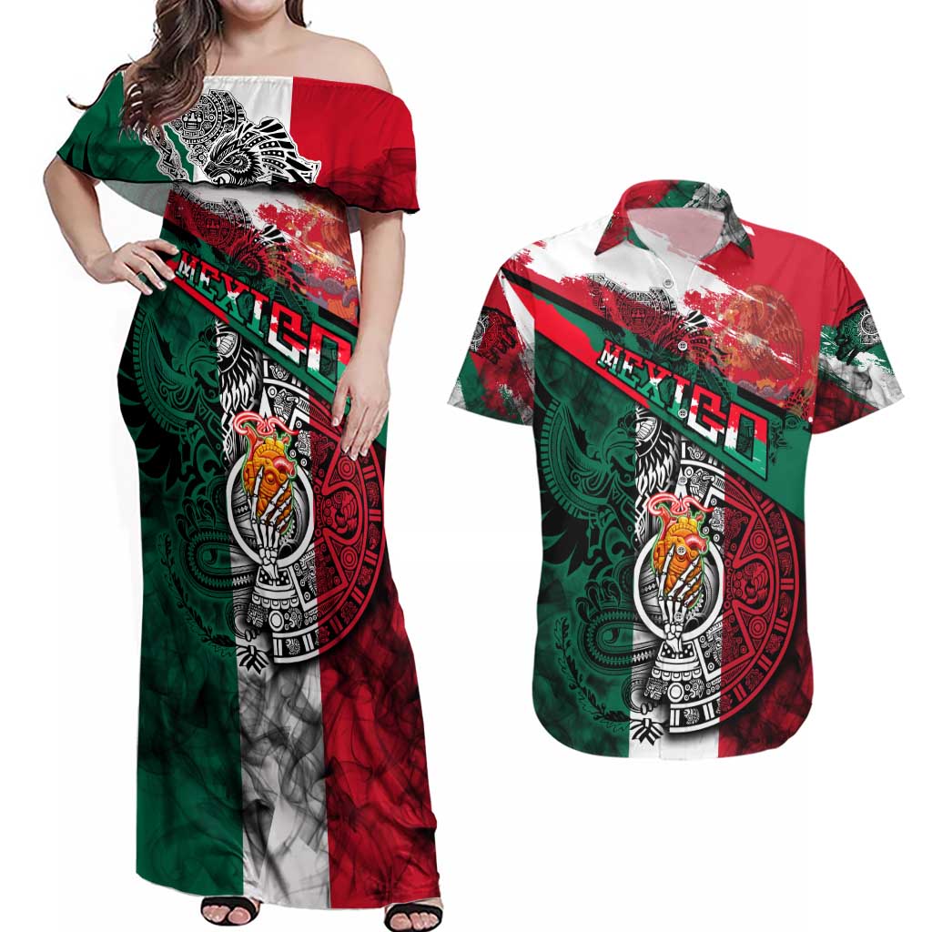 My Home My Blood Mexico Couples Matching Off Shoulder Maxi Dress and Hawaiian Shirt Mexican Map Aztec
