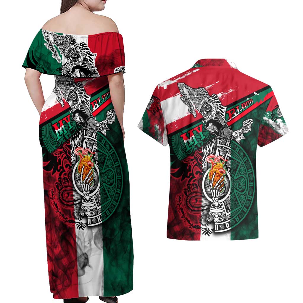 My Home My Blood Mexico Couples Matching Off Shoulder Maxi Dress and Hawaiian Shirt Mexican Map Aztec