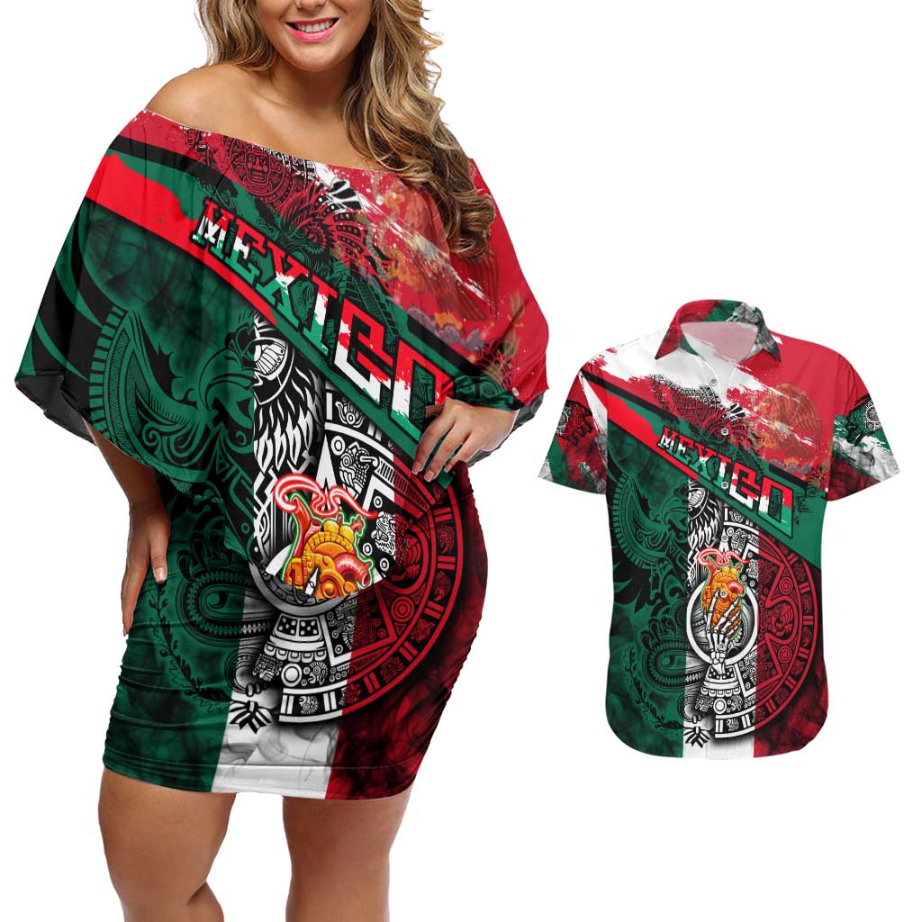 My Home My Blood Mexico Couples Matching Off Shoulder Short Dress and Hawaiian Shirt Mexican Map Aztec
