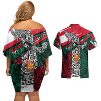 My Home My Blood Mexico Couples Matching Off Shoulder Short Dress and Hawaiian Shirt Mexican Map Aztec