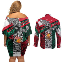 My Home My Blood Mexico Couples Matching Off Shoulder Short Dress and Long Sleeve Button Shirt Mexican Map Aztec