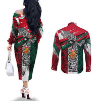 My Home My Blood Mexico Couples Matching Off The Shoulder Long Sleeve Dress and Long Sleeve Button Shirt Mexican Map Aztec