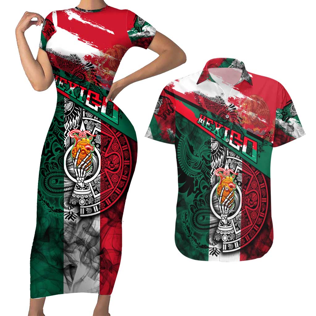 My Home My Blood Mexico Couples Matching Short Sleeve Bodycon Dress and Hawaiian Shirt Mexican Map Aztec