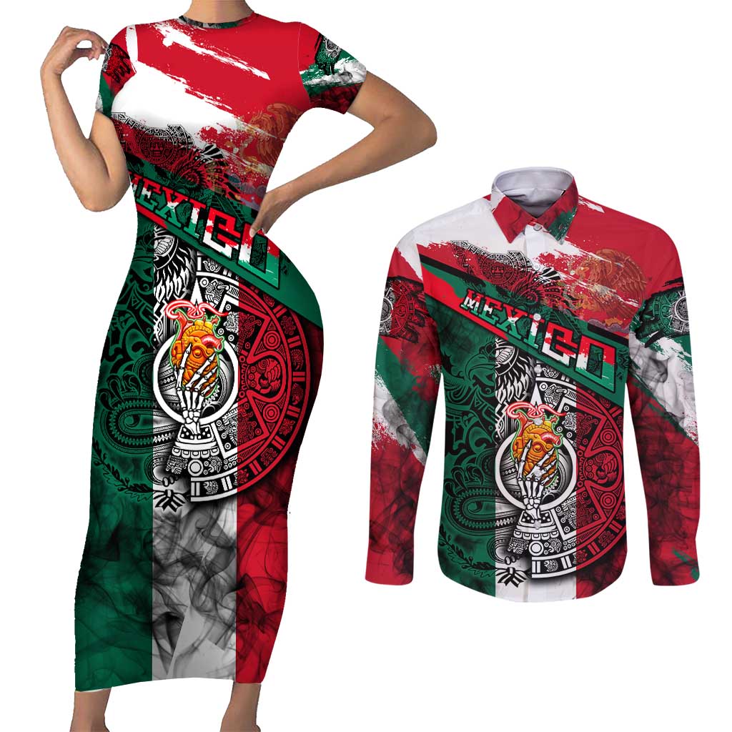 My Home My Blood Mexico Couples Matching Short Sleeve Bodycon Dress and Long Sleeve Button Shirt Mexican Map Aztec