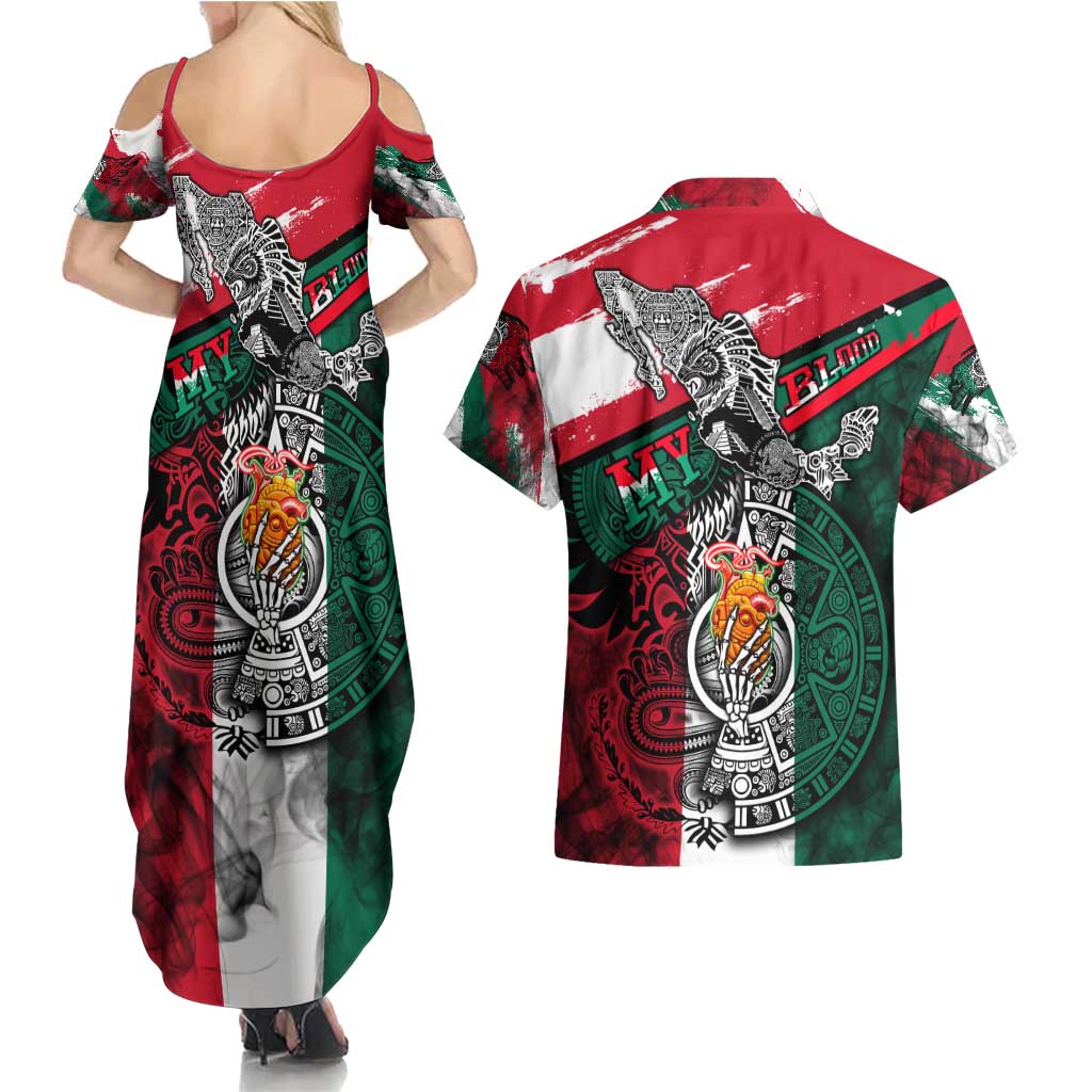My Home My Blood Mexico Couples Matching Summer Maxi Dress and Hawaiian Shirt Mexican Map Aztec