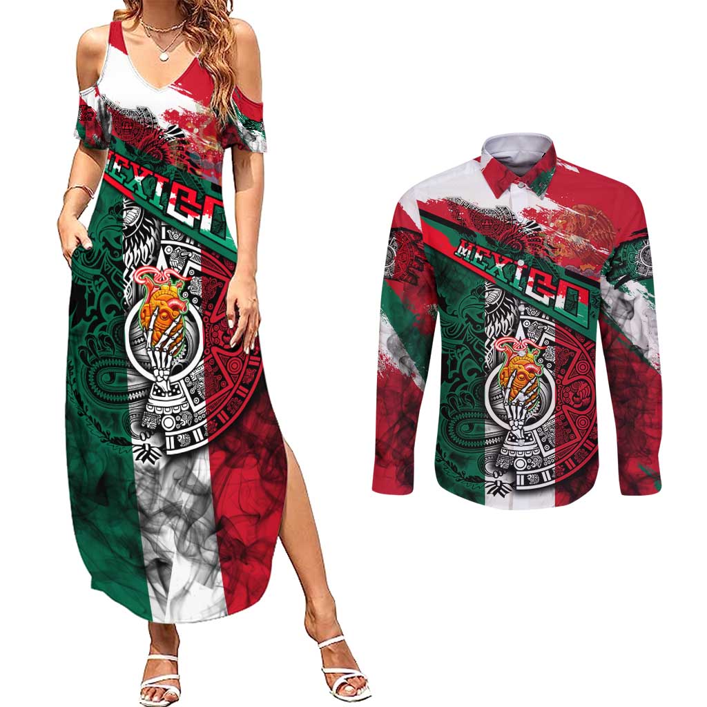 My Home My Blood Mexico Couples Matching Summer Maxi Dress and Long Sleeve Button Shirt Mexican Map Aztec