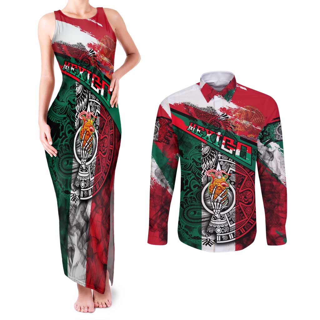 My Home My Blood Mexico Couples Matching Tank Maxi Dress and Long Sleeve Button Shirt Mexican Map Aztec