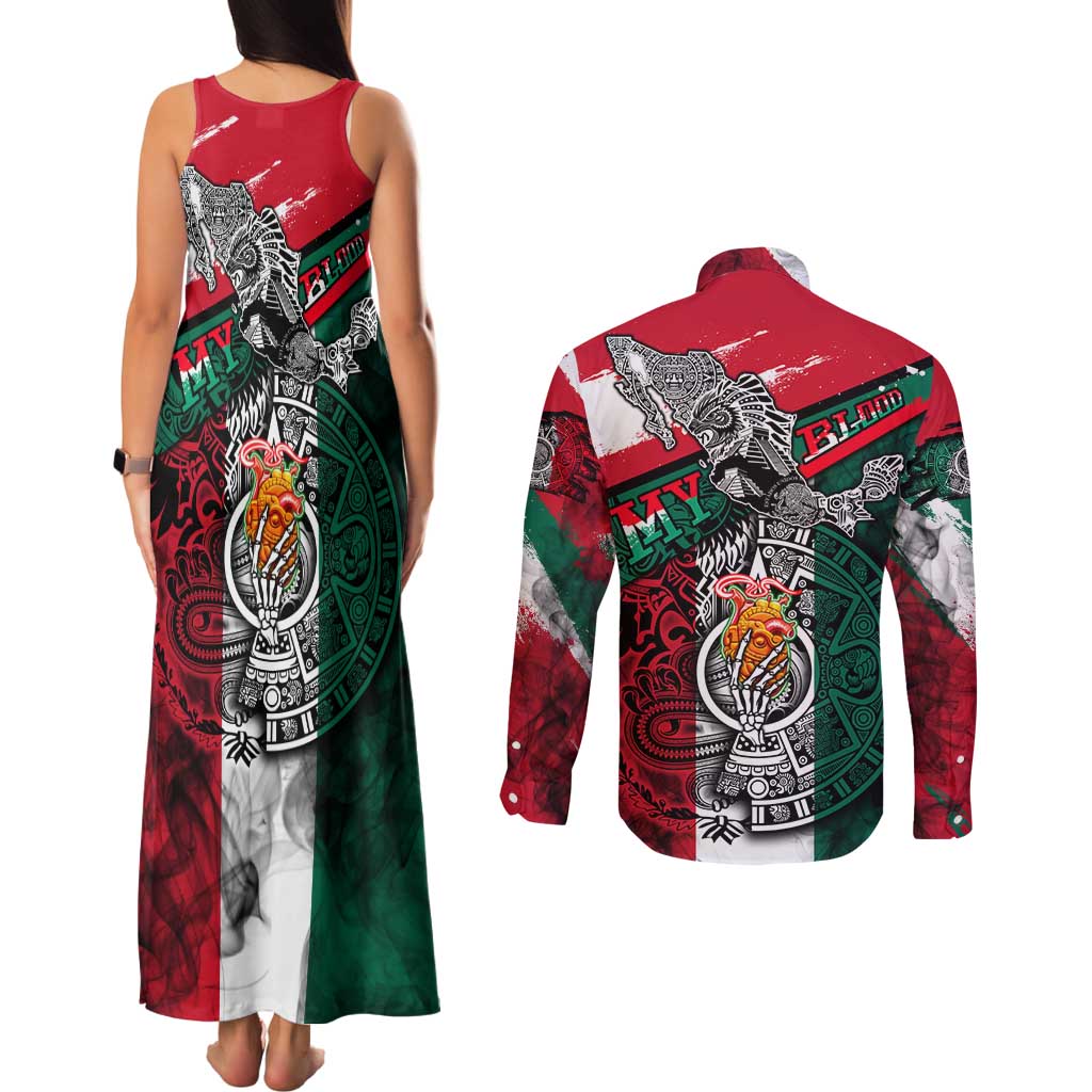 My Home My Blood Mexico Couples Matching Tank Maxi Dress and Long Sleeve Button Shirt Mexican Map Aztec
