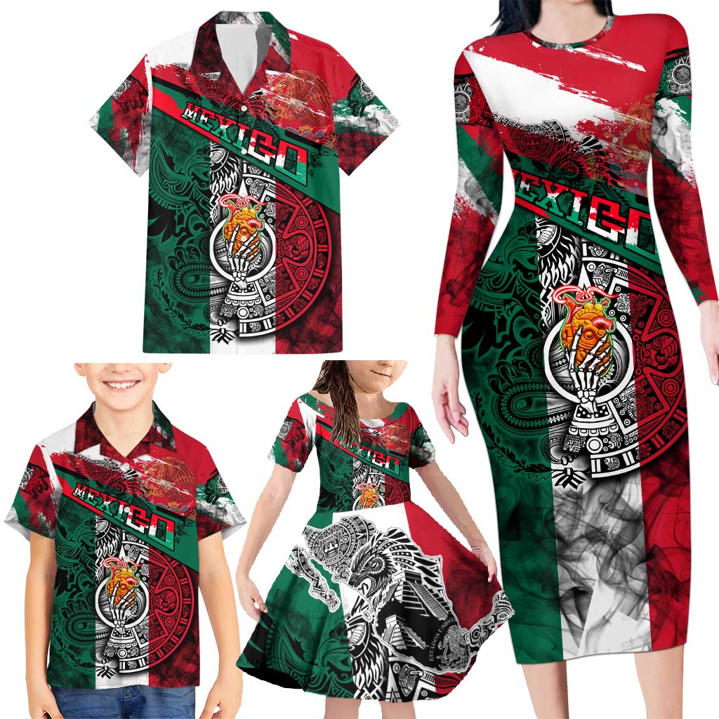 My Home My Blood Mexico Family Matching Long Sleeve Bodycon Dress and Hawaiian Shirt Mexican Map Aztec
