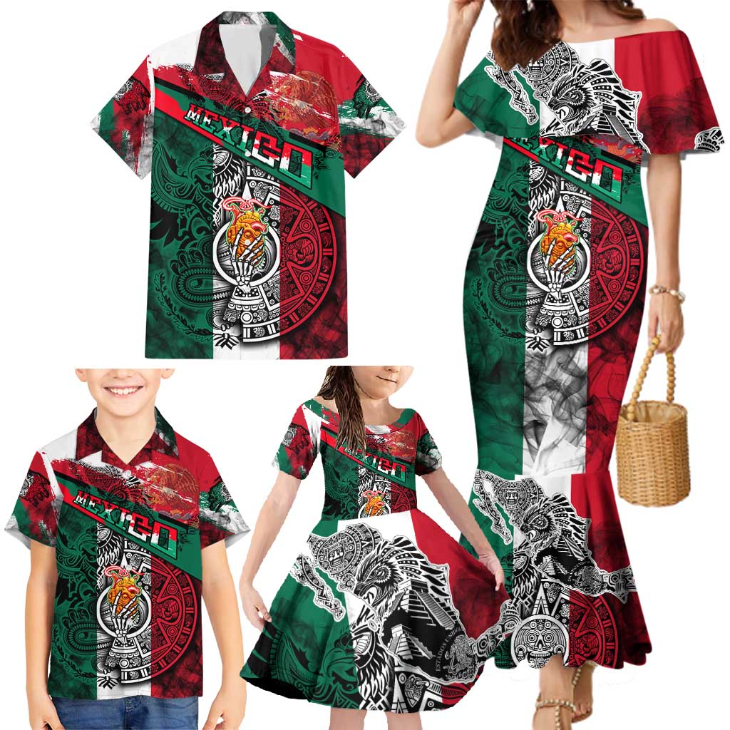My Home My Blood Mexico Family Matching Mermaid Dress and Hawaiian Shirt Mexican Map Aztec