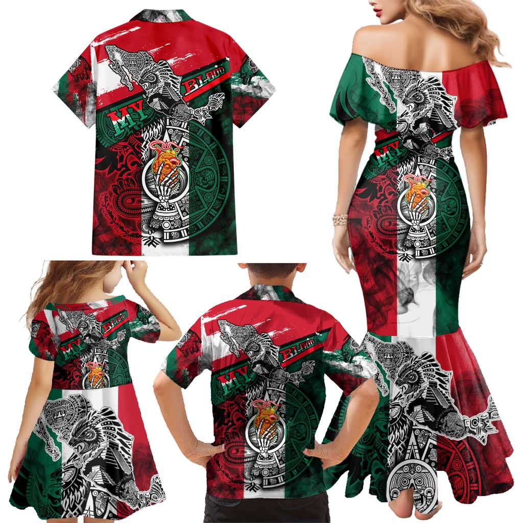 My Home My Blood Mexico Family Matching Mermaid Dress and Hawaiian Shirt Mexican Map Aztec