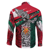 My Home My Blood Mexico Family Matching Off The Shoulder Long Sleeve Dress and Hawaiian Shirt Mexican Map Aztec