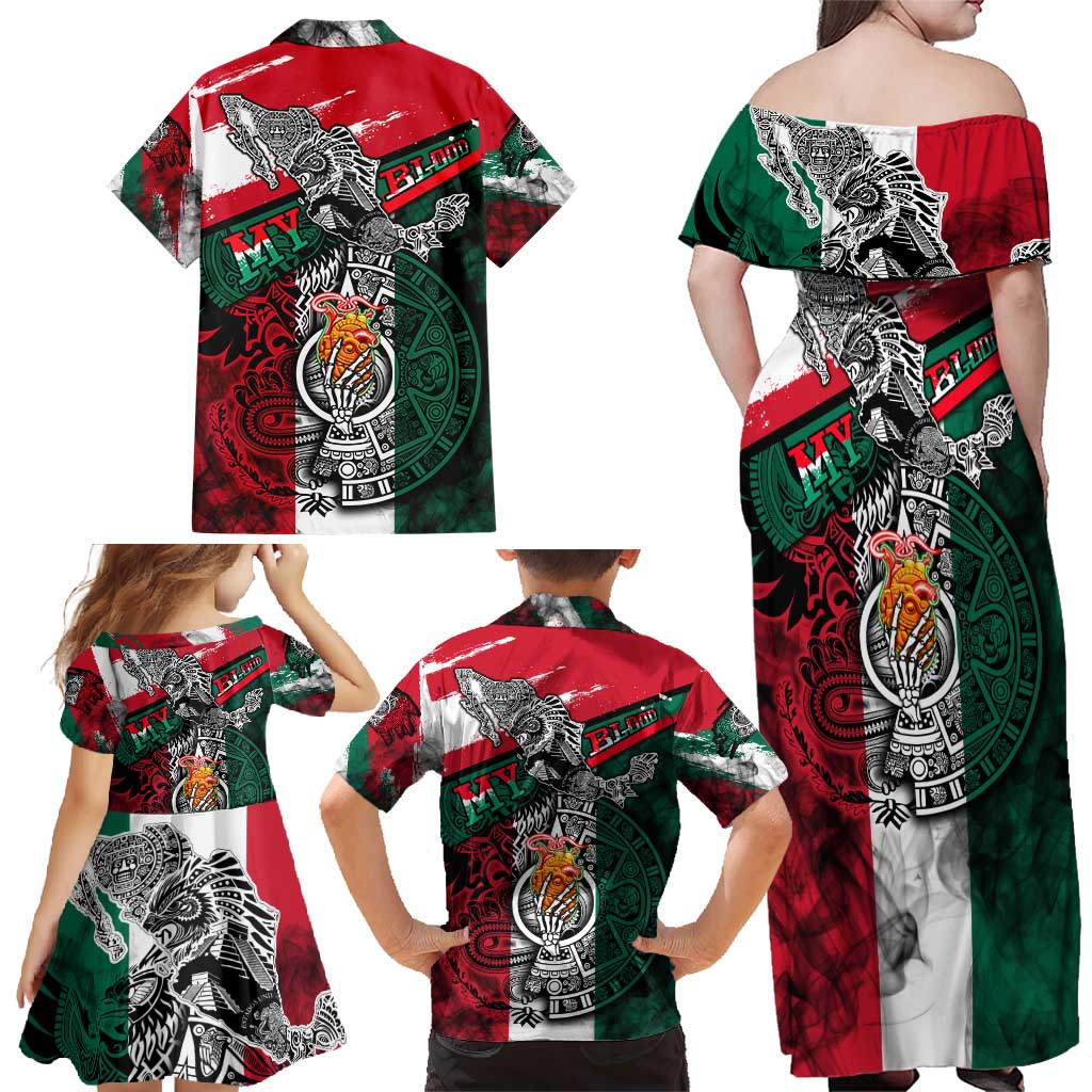 My Home My Blood Mexico Family Matching Off Shoulder Maxi Dress and Hawaiian Shirt Mexican Map Aztec