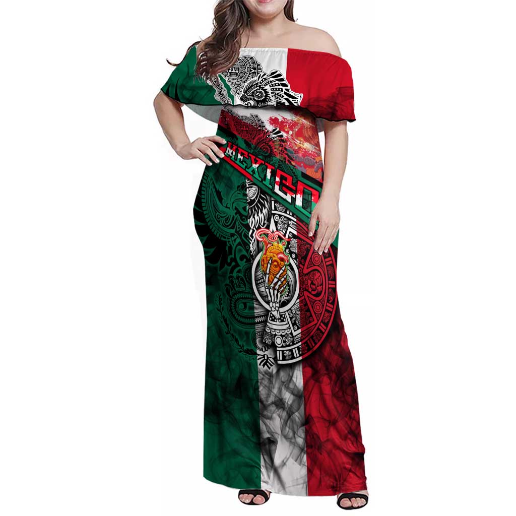 My Home My Blood Mexico Family Matching Off Shoulder Maxi Dress and Hawaiian Shirt Mexican Map Aztec