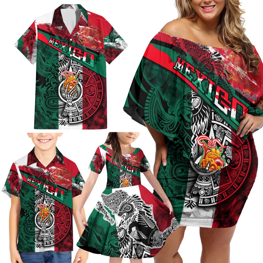 My Home My Blood Mexico Family Matching Off Shoulder Short Dress and Hawaiian Shirt Mexican Map Aztec