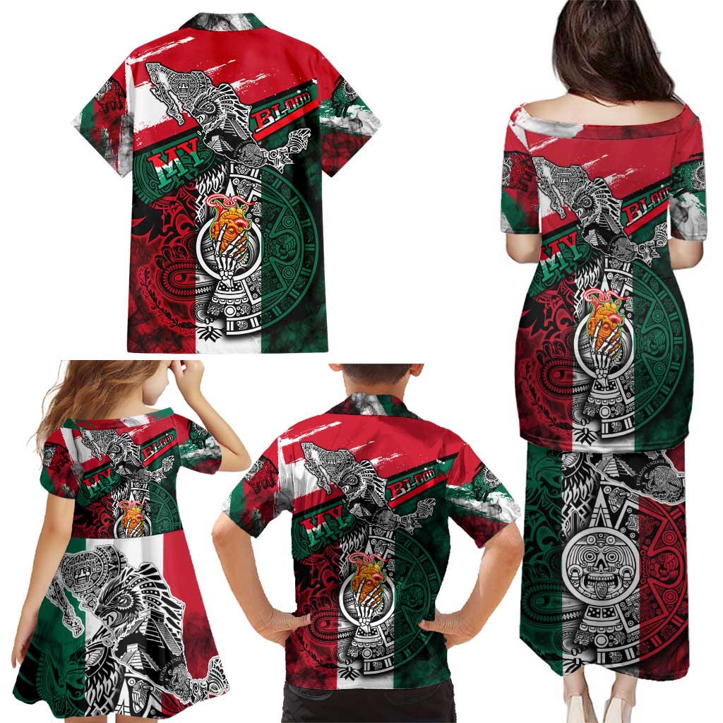 My Home My Blood Mexico Family Matching Puletasi and Hawaiian Shirt Mexican Map Aztec