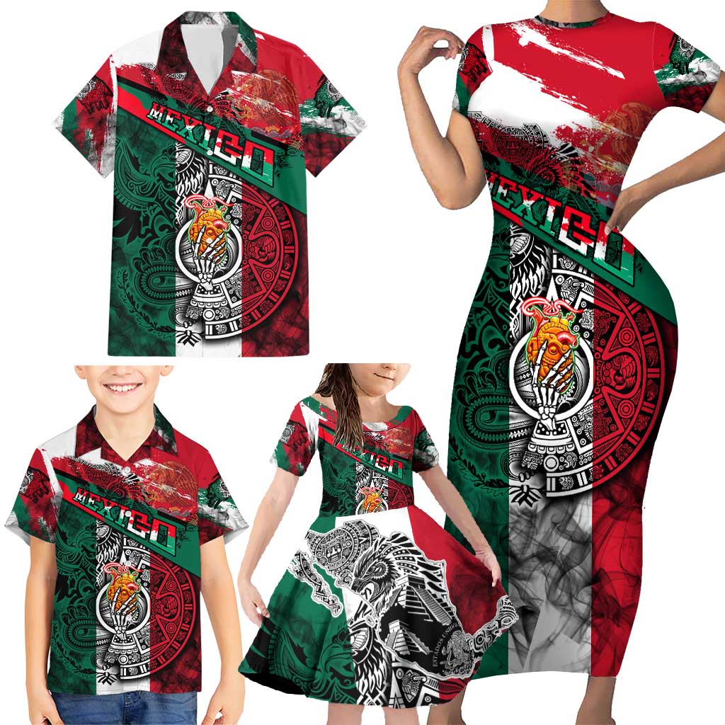 My Home My Blood Mexico Family Matching Short Sleeve Bodycon Dress and Hawaiian Shirt Mexican Map Aztec