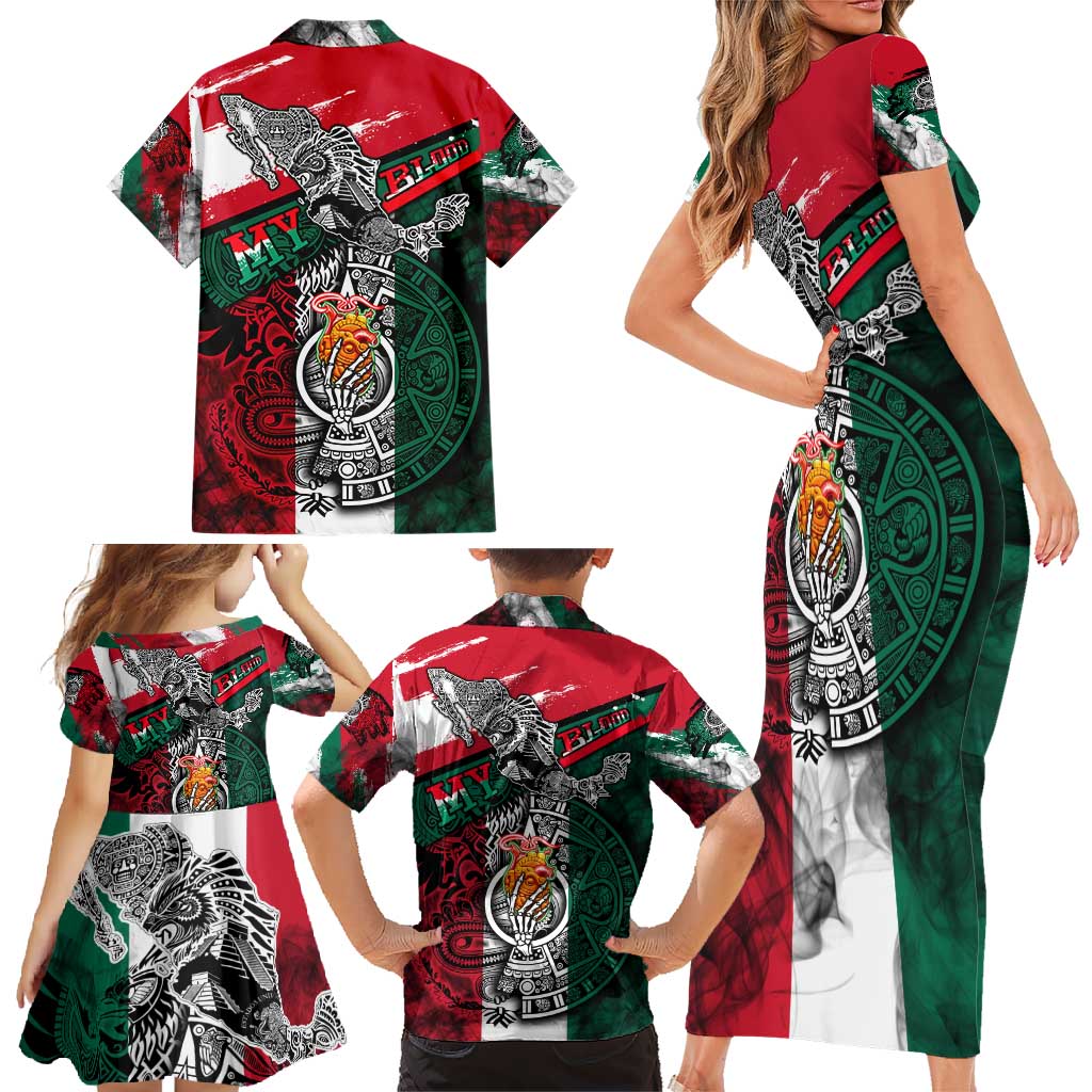 My Home My Blood Mexico Family Matching Short Sleeve Bodycon Dress and Hawaiian Shirt Mexican Map Aztec