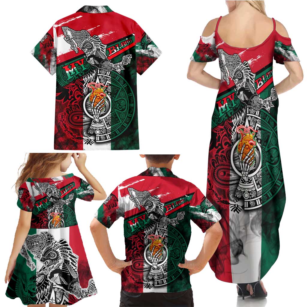 My Home My Blood Mexico Family Matching Summer Maxi Dress and Hawaiian Shirt Mexican Map Aztec