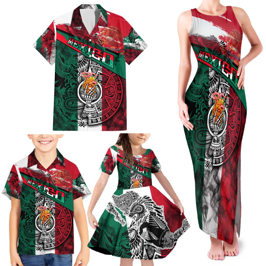 My Home My Blood Mexico Family Matching Tank Maxi Dress and Hawaiian Shirt Mexican Map Aztec