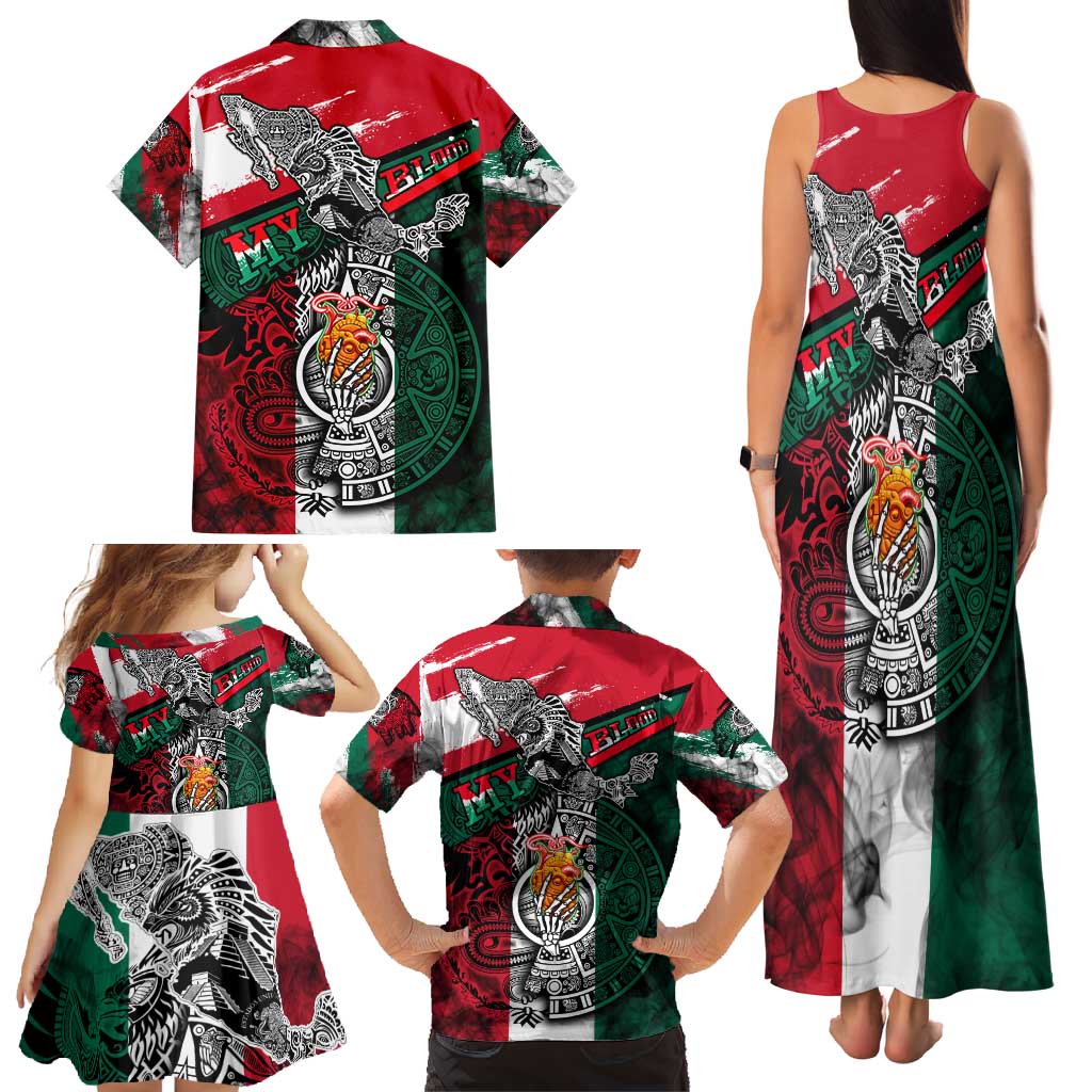 My Home My Blood Mexico Family Matching Tank Maxi Dress and Hawaiian Shirt Mexican Map Aztec