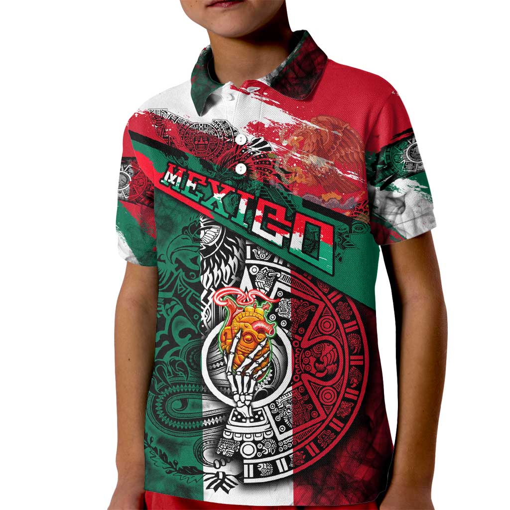 My Home My Blood Mexico Kid Polo Shirt Mexican Map Aztec