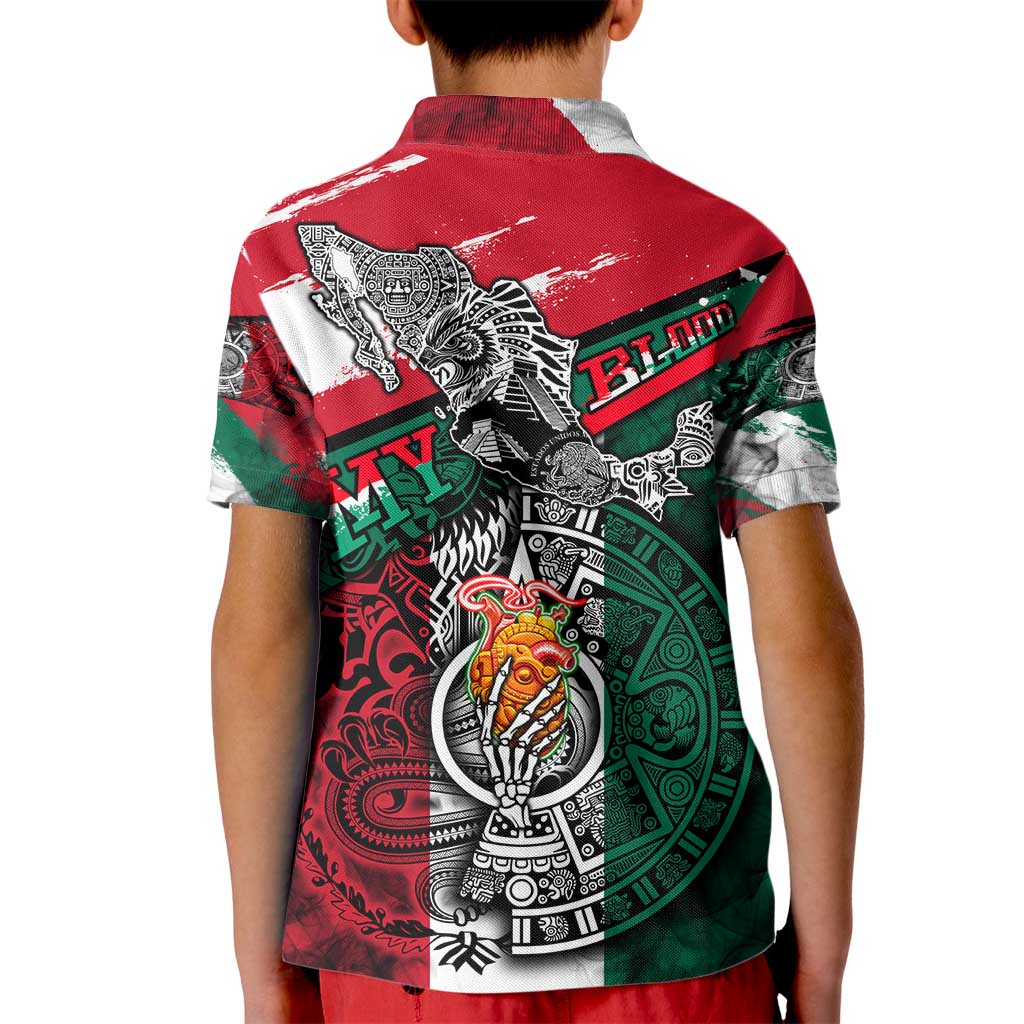 My Home My Blood Mexico Kid Polo Shirt Mexican Map Aztec
