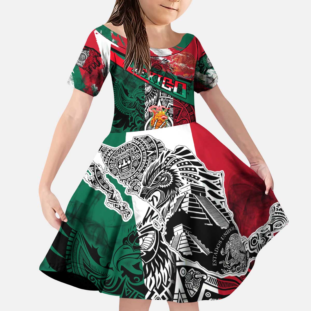 My Home My Blood Mexico Kid Short Sleeve Dress Mexican Map Aztec