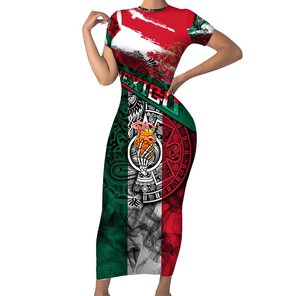 My Home My Blood Mexico Short Sleeve Bodycon Dress Mexican Map Aztec