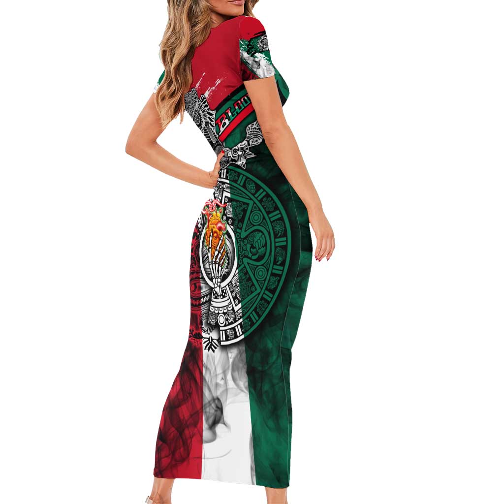 My Home My Blood Mexico Short Sleeve Bodycon Dress Mexican Map Aztec