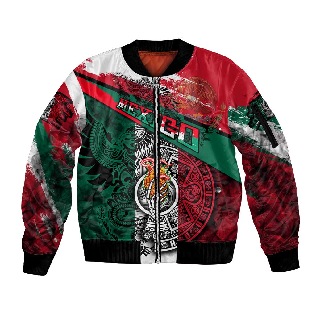 My Home My Blood Mexico Sleeve Zip Bomber Jacket Mexican Map Aztec