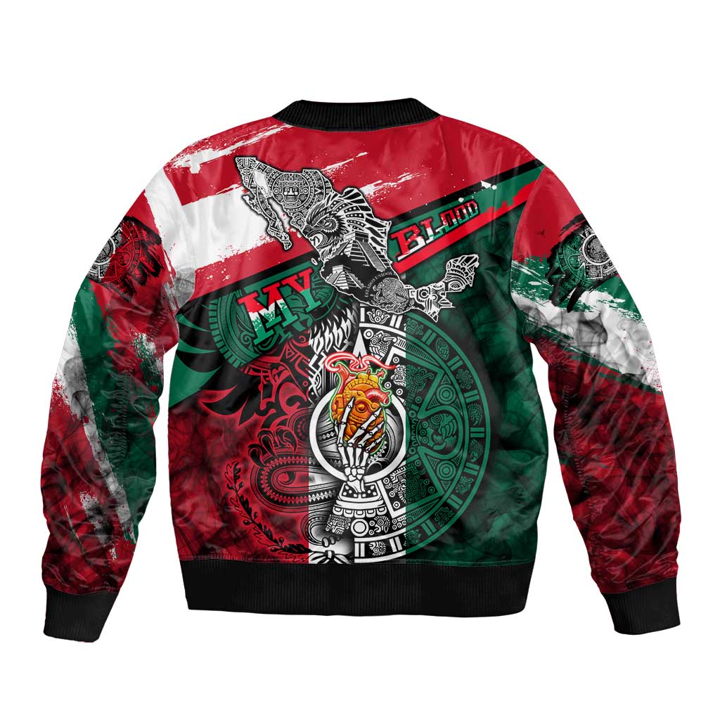My Home My Blood Mexico Sleeve Zip Bomber Jacket Mexican Map Aztec