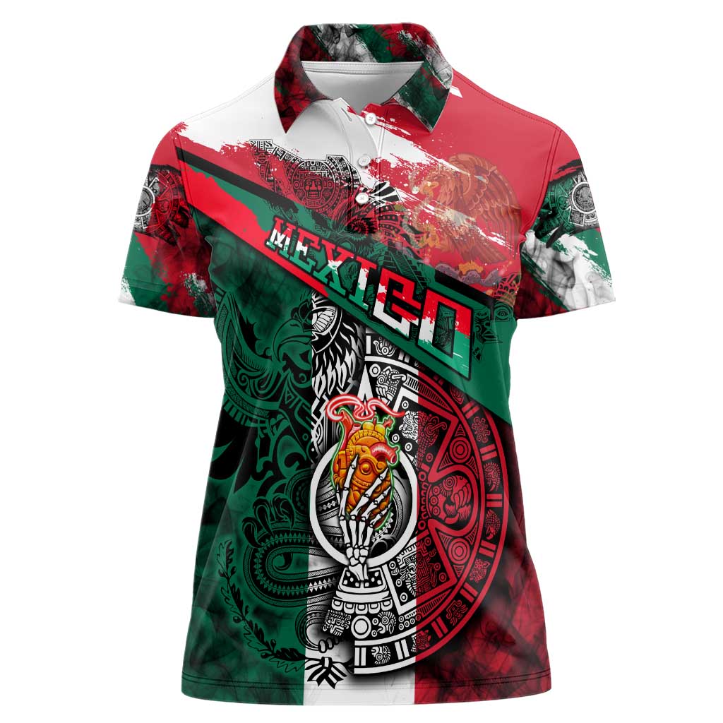 My Home My Blood Mexico Women Polo Shirt Mexican Map Aztec