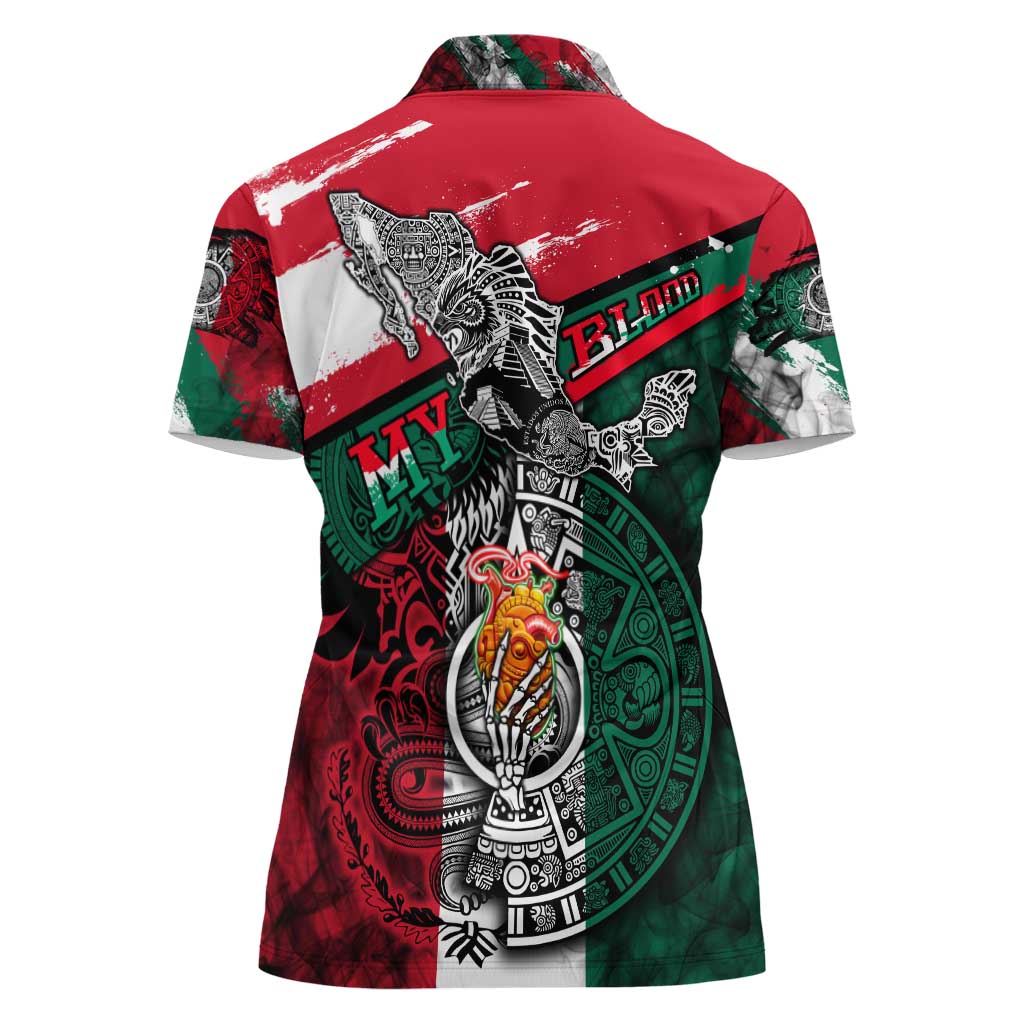 My Home My Blood Mexico Women Polo Shirt Mexican Map Aztec