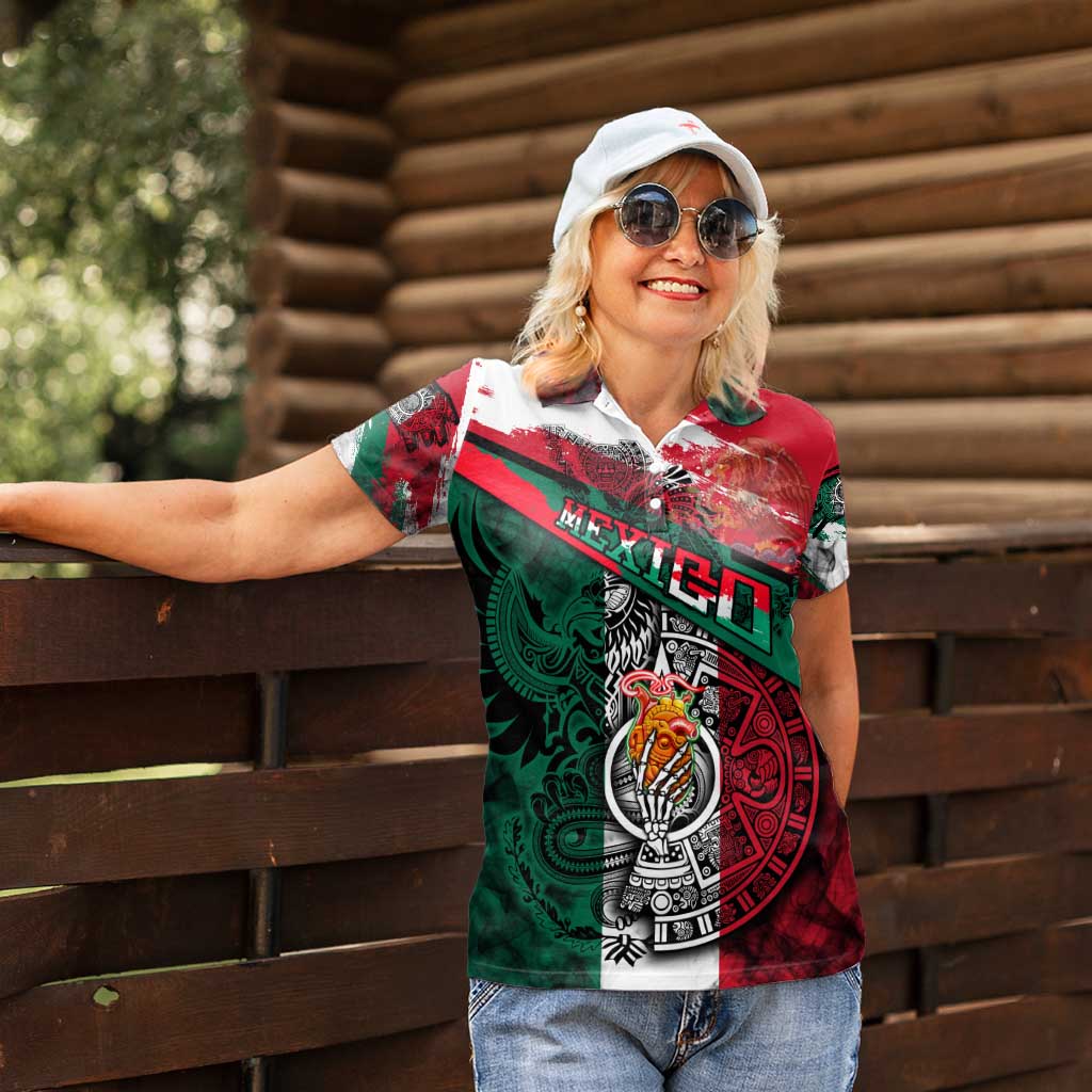 My Home My Blood Mexico Women Polo Shirt Mexican Map Aztec