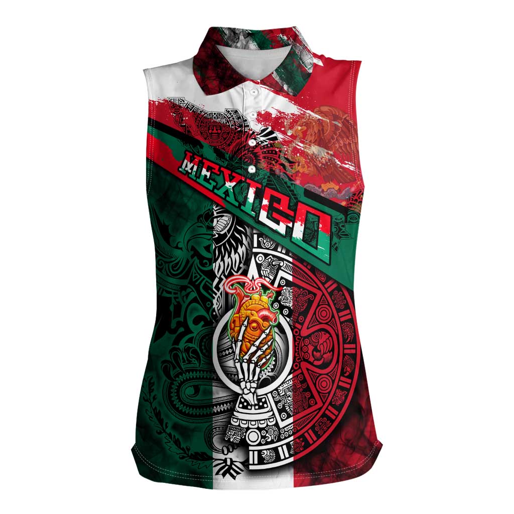 My Home My Blood Mexico Women Sleeveless Polo Shirt Mexican Map Aztec