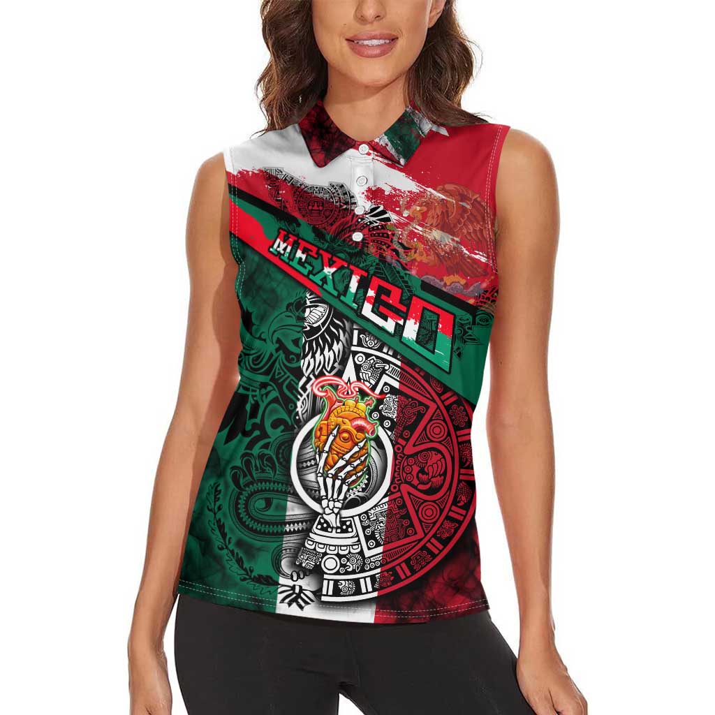 My Home My Blood Mexico Women Sleeveless Polo Shirt Mexican Map Aztec