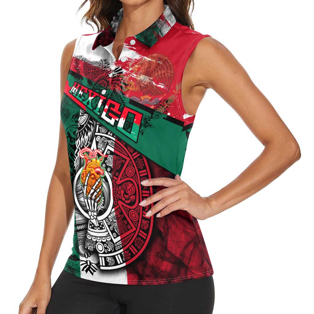 My Home My Blood Mexico Women Sleeveless Polo Shirt Mexican Map Aztec