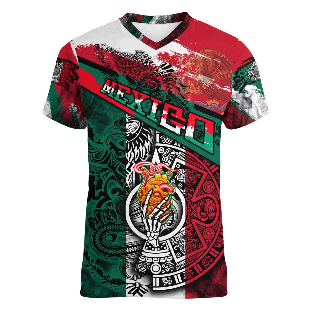 My Home My Blood Mexico Women V-Neck T-Shirt Mexican Map Aztec
