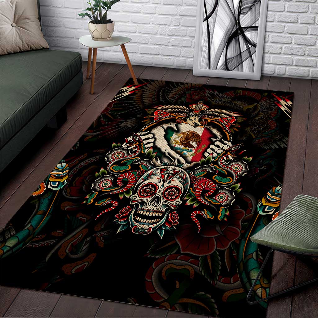 Mexico Sugar Skull Area Rug Tattoo Art Mexican Flag