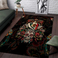 Mexico Sugar Skull Area Rug Tattoo Art Mexican Flag