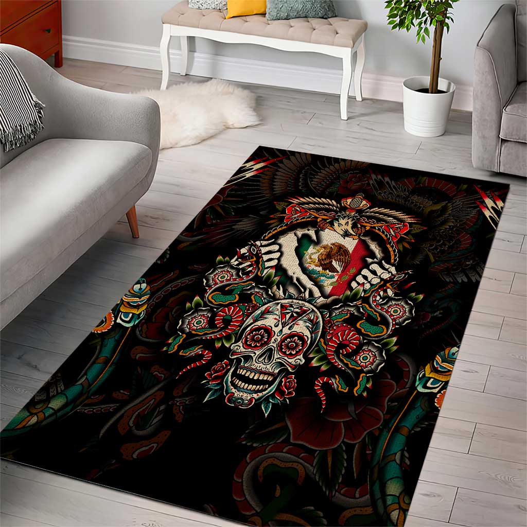 Mexico Sugar Skull Area Rug Tattoo Art Mexican Flag