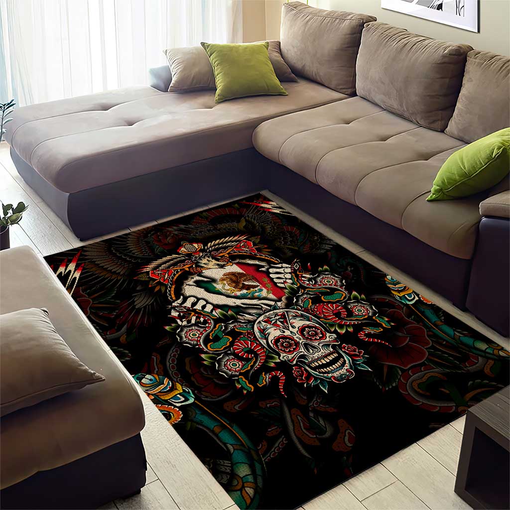 Mexico Sugar Skull Area Rug Tattoo Art Mexican Flag